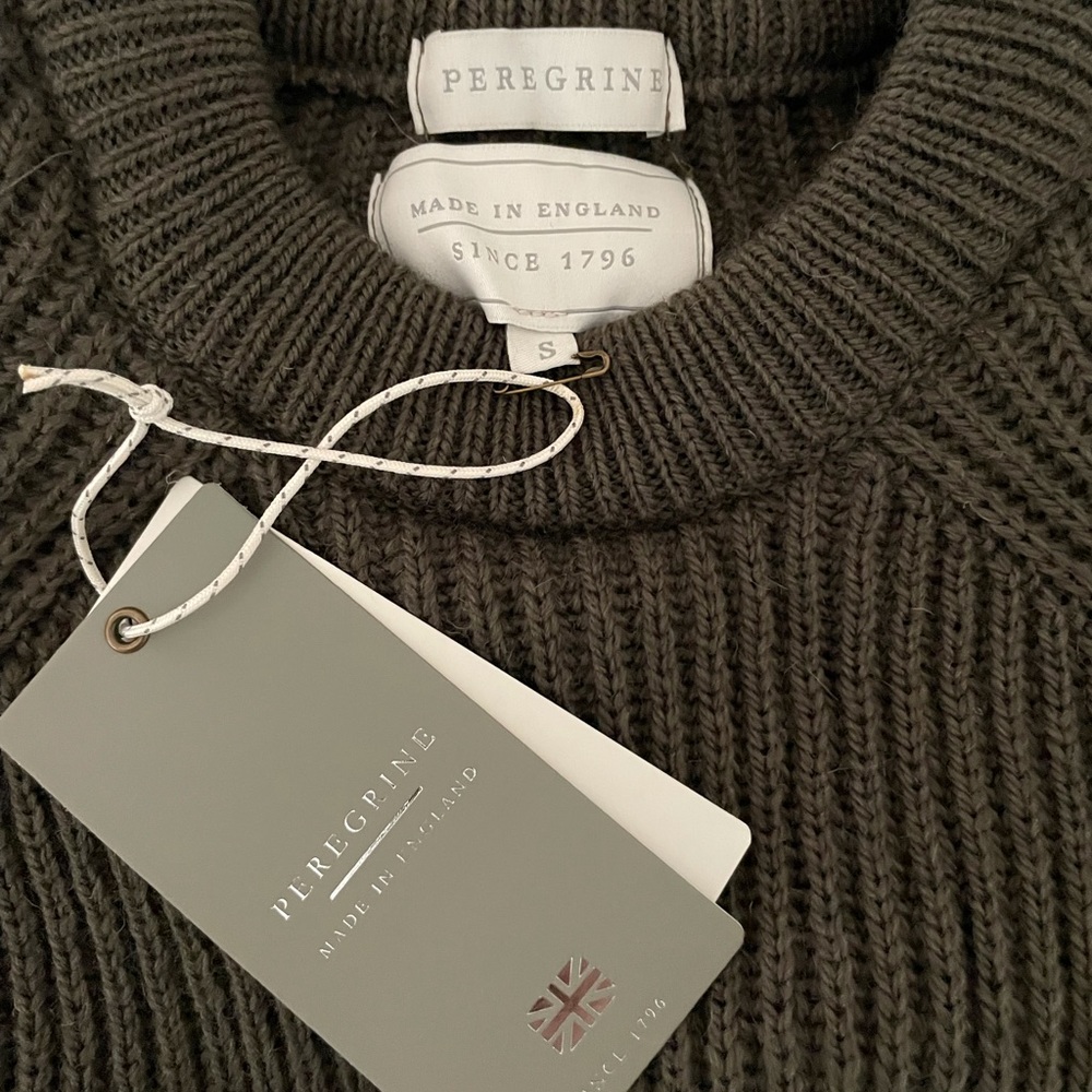 NWT Peregrine Ford Crew Wool Jumper -Olive -Made in England